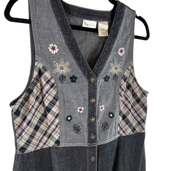 Vintage Denim Pinafore Jumper Embroidered Button Front Maxi Dress Sz Small‎ - Picture 3 of 7